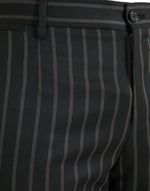 Dolce & Gabbana Black Striped Wool Skinny Dress Men's Pants