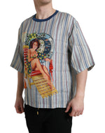 Dolce & Gabbana Multicolor Agosto Print Linen Men's T-shirt - LUX LAIR