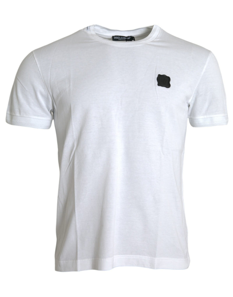 Dolce & Gabbana White Logo Patch Cotton Crew Neck Men's T-shirt