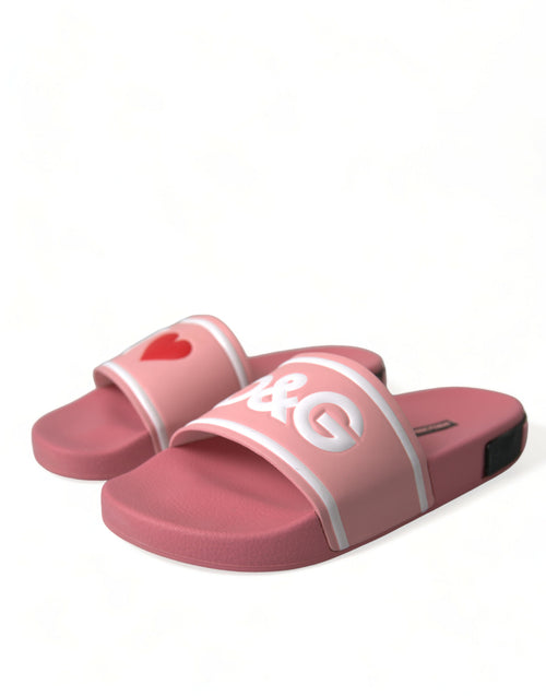 Dolce & Gabbana Pink Leather Slides Beachwear Flats Women's Shoes