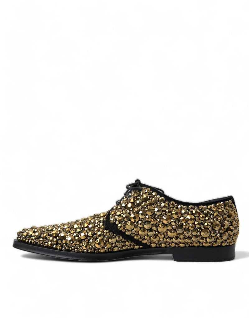 Dolce & Gabbana Elegant Gold Black Suede Derby Dress Men's Shoes