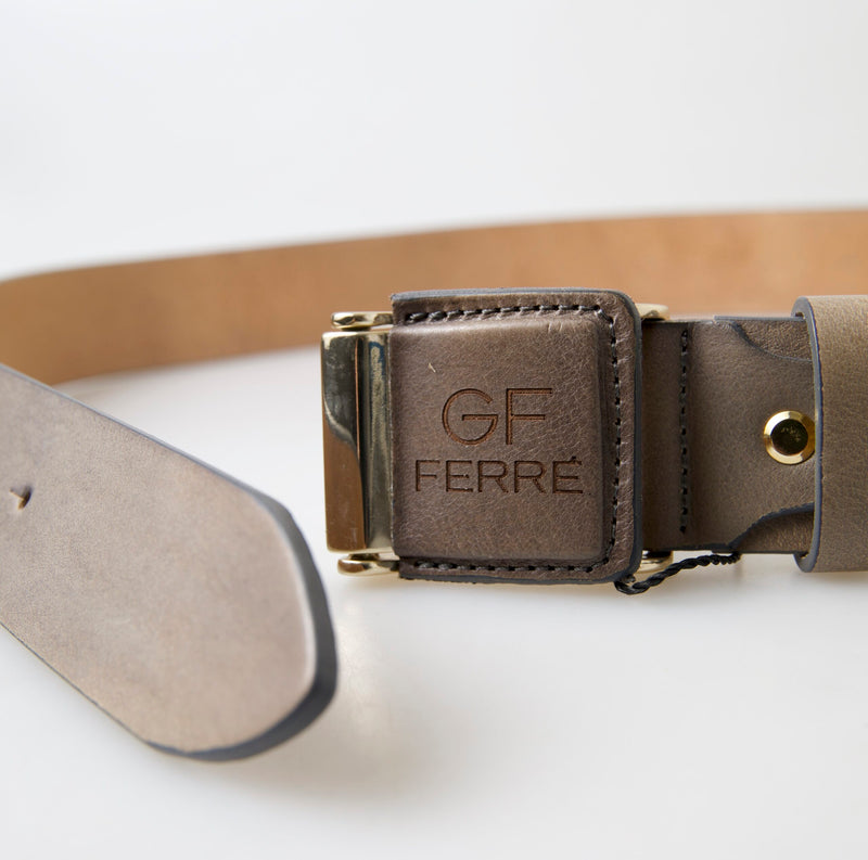 GF Ferre Brown Leather Fashion Logo Buckle Waist Women's Belt