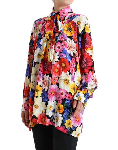 Dolce & Gabbana Floral Silk Blouse with Front Tie Women's Fastening