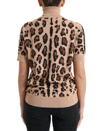 Dolce & Gabbana Elegant Beige Leopard Turtleneck Wool Women's Top