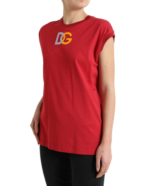 Dolce & Gabbana Red Cotton DG Logo Crew Neck Tank Top Women's T-shirt