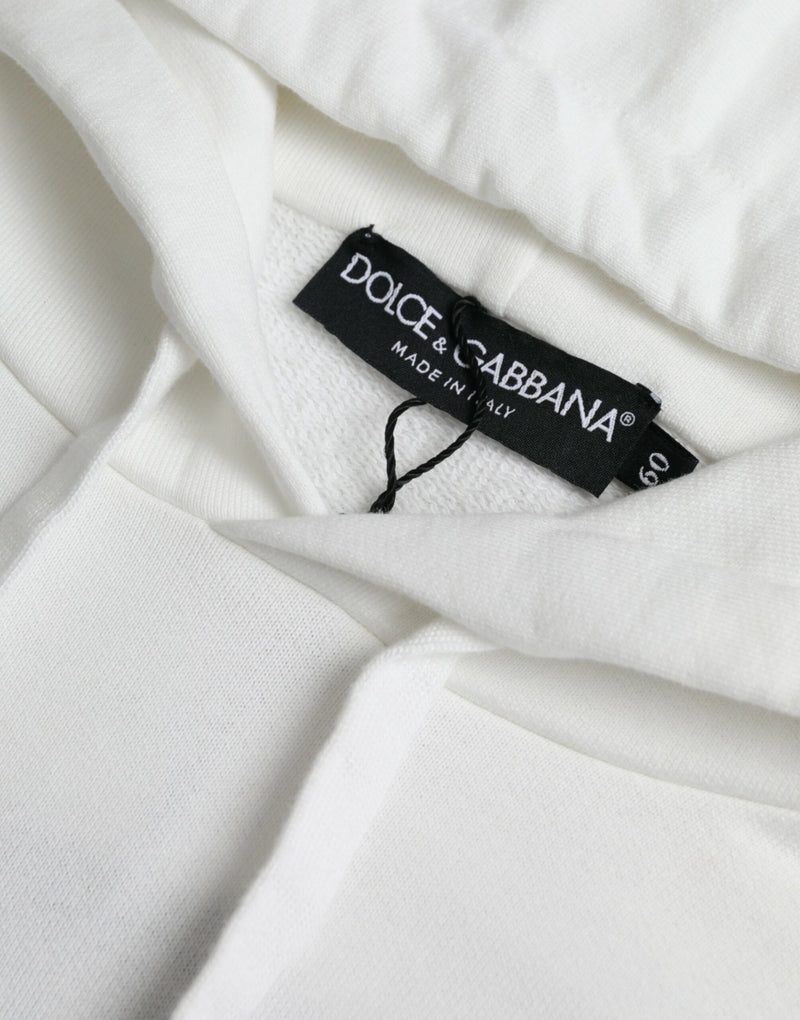 Dolce & Gabbana White Cotton Hooded Sweatshirt Pullover Men's Sweater