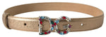 Dolce & Gabbana Gold Leather DG Crystal Buckle Cintura Women's Belt