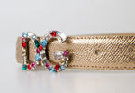 Dolce & Gabbana Gold Leather DG Crystal Buckle Cintura Women's Belt