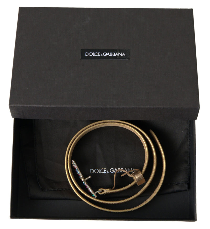 Dolce & Gabbana Crystal-Embellished Gold Leather Women's Belt