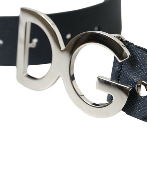 Dolce & Gabbana Blue Leather Silver Logo Metal Buckle Men's Belt