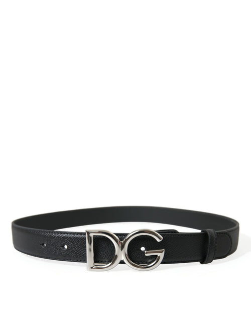 Dolce & Gabbana Elegant Black Leather Waist Belt with Logo Women's Buckle