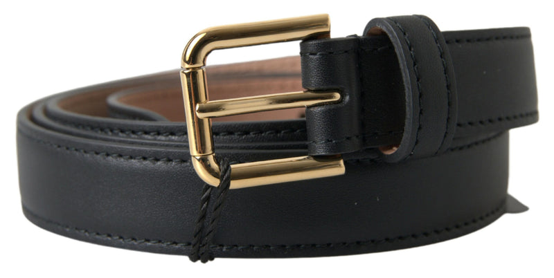 Dolce & Gabbana Black Leather Gold Tone Metal Buckle Men's Belt