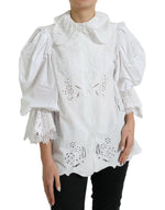 Dolce & Gabbana Elegant White Lace Trim Blouse Women's Top