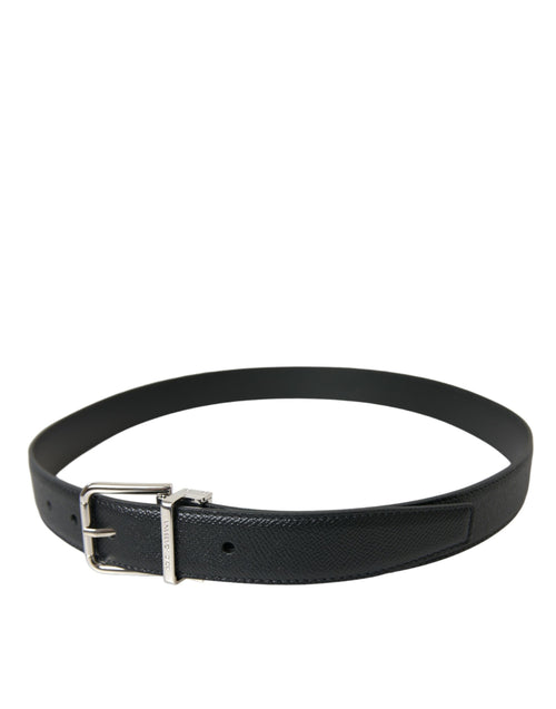 Dolce & Gabbana Sleek Black Calf Leather Belt with Metal Men's Buckle