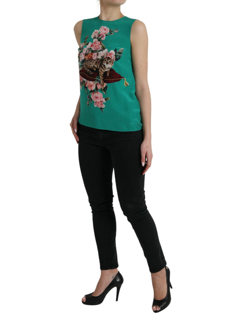 Dolce & Gabbana Elegant Silk Sleeveless Floral Cat Tank Women's Top