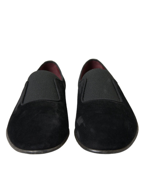 Dolce & Gabbana Black RUNWAY Velour AMALFI Loafers Men's Shoes