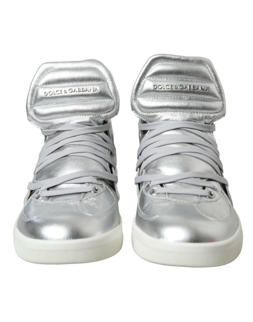 Dolce & Gabbana Silver Leather Benelux High Top Sneakers Men's Shoes