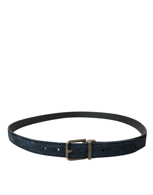 Dolce & Gabbana Blue Suede Leather Gold Metal Buckle Men's Belt