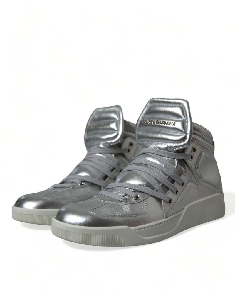 Dolce & Gabbana Silver Leather High-Top Men's Sneakers