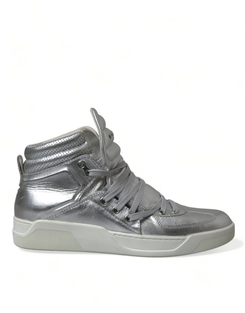 Dolce & Gabbana Silver Leather High-Top Men's Sneakers