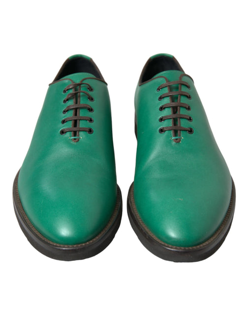 Dolce & Gabbana Green Leather Lace Up Oxford Dress Men's Shoes