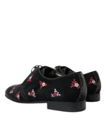 Dolce & Gabbana Elegant Black Velvet Embroidered Formal Men's Shoes
