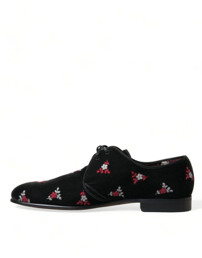 Dolce & Gabbana Elegant Black Velvet Embroidered Formal Men's Shoes