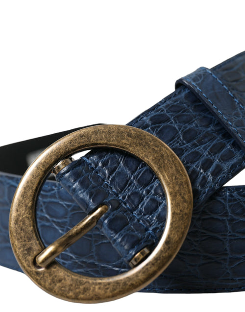 Dolce & Gabbana Blue Leather Gold Oval Buckle Wide Men's Belt