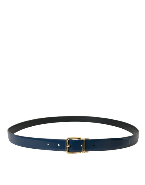 Dolce & Gabbana Blue Calf Leather Gold Metal Buckle Men's Belt