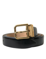 Dolce & Gabbana Elegant Black Leather Waist Belt with Logo Women's Buckle