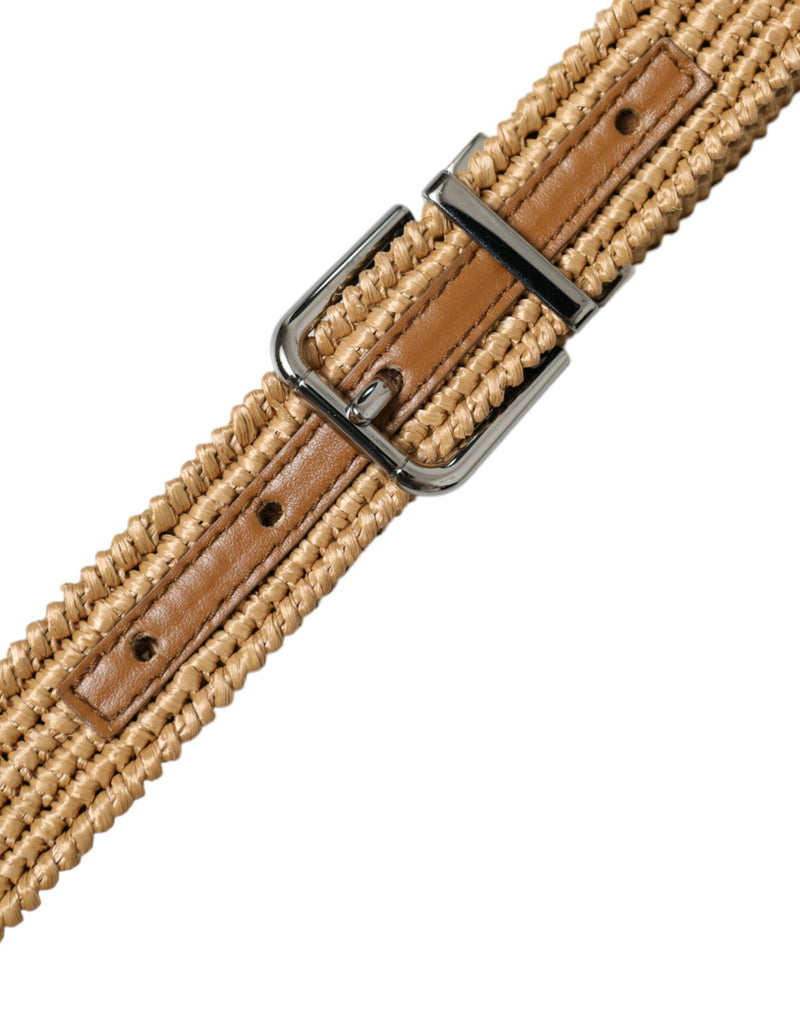 Dolce & Gabbana Elegant Beige Woven Leather Men's Belt