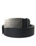 Dolce & Gabbana Elegant Black Leather Belt with Metal Men's Buckle