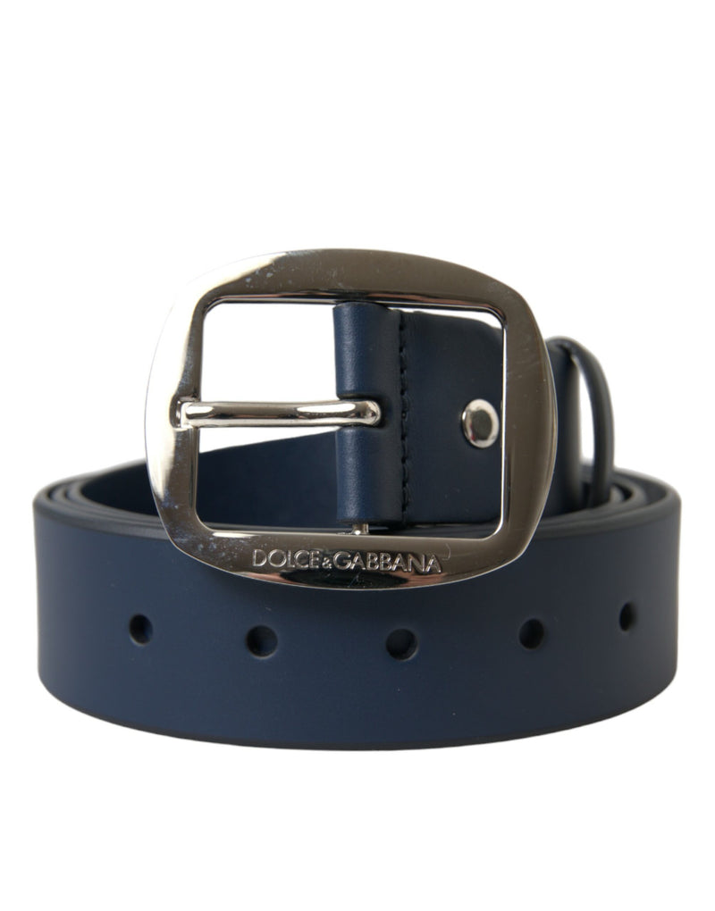 Dolce & Gabbana Elegant Blue Calf Leather Belt with Metal Men's Buckle
