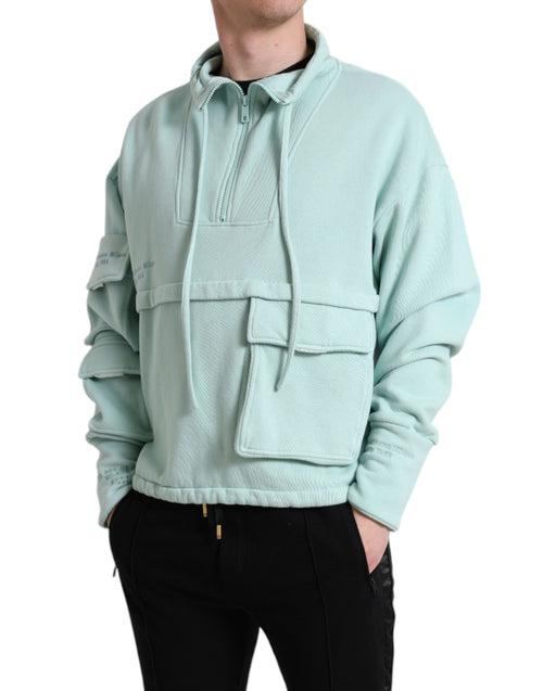 Dolce & Gabbana Mint Green Cotton Pockets Pullover Men's Sweater