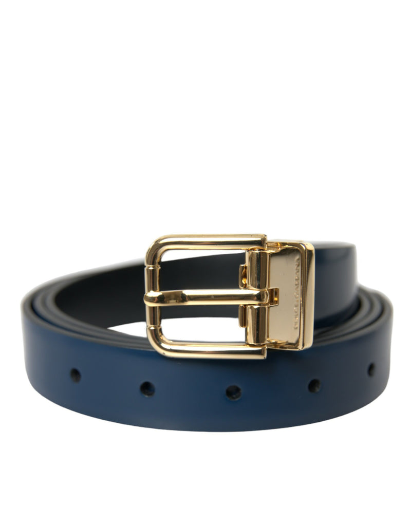 Dolce & Gabbana Elegant Blue Leather Belt with Metal Men's Buckle