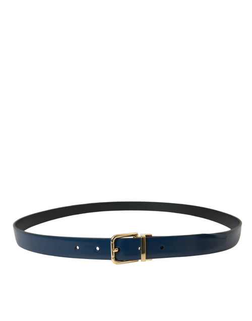 Dolce & Gabbana Blue Calf Leather Gold Metal Buckle Men's Belt