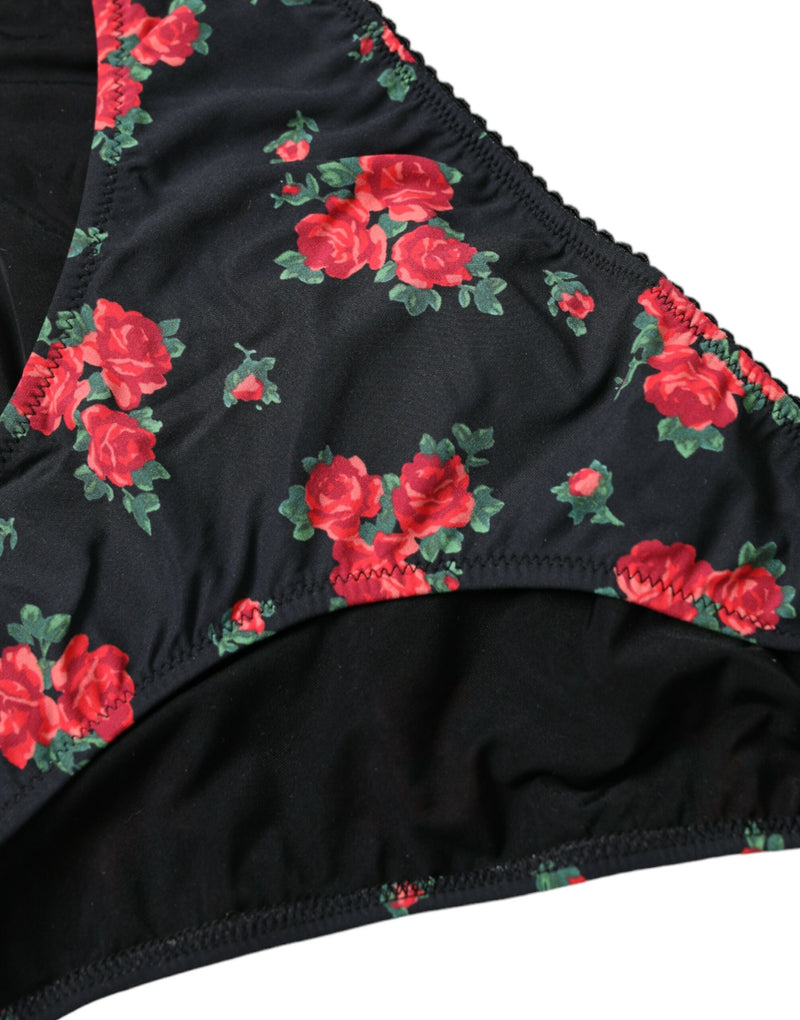 Dolce & Gabbana Black Red Roses Two Piece Swimwear Women's Bikini