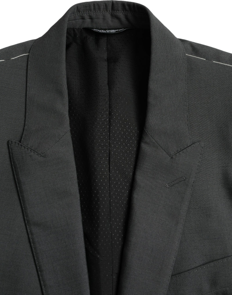 Dolce & Gabbana Gray Wool Peak Single Breasted Coat Men's Blazer