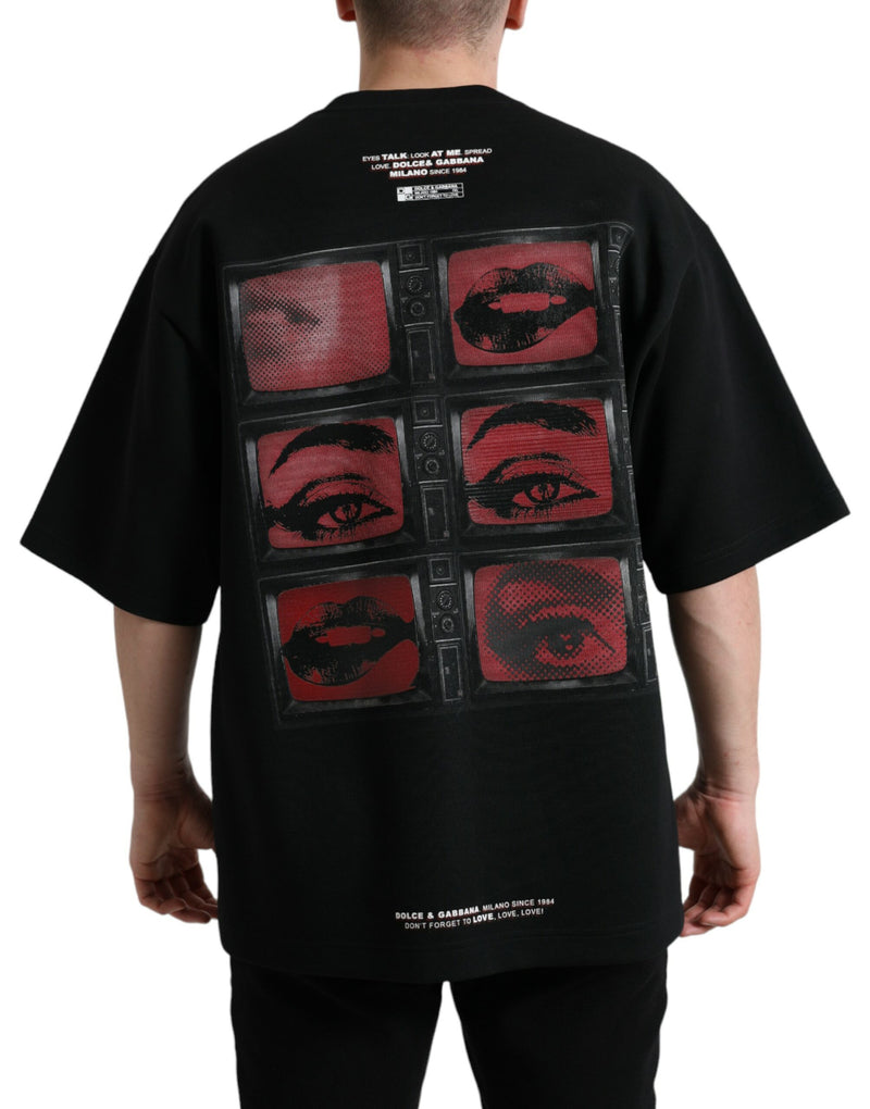 Stylish Dolce & Gabbana Black Eyes Print Cotton Men's T-shirt