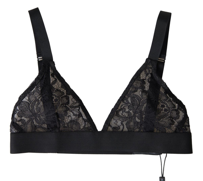 Dolce & Gabbana Black Floral Lace Nylon Stretch Bra Women's Underwear