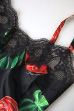 Dolce & Gabbana Black Anthurium Print Silk Camisole Top Women's Underwear
