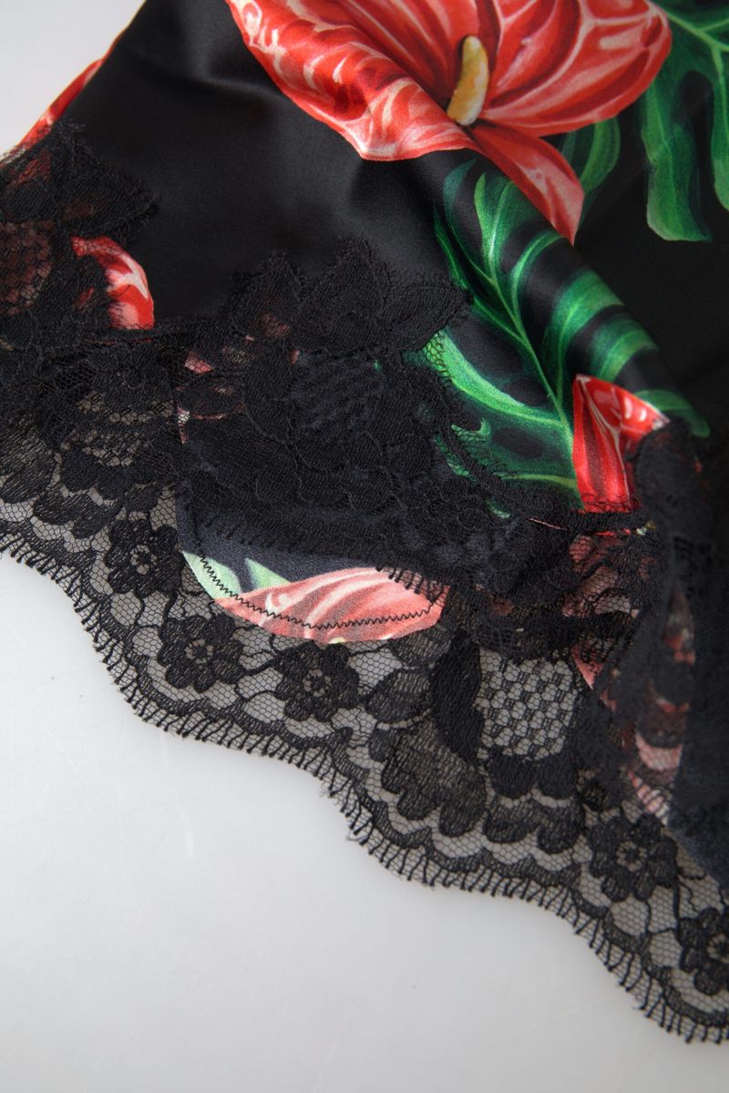 Dolce & Gabbana Black Anthurium Print Silk Camisole Top Women's Underwear