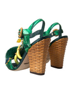 Dolce & Gabbana Green Crystal Mink Fur T-Strap Women's Sandals