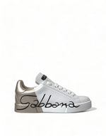 Dolce & Gabbana Elegant White &amp; Gold Leather Women's Sneakers