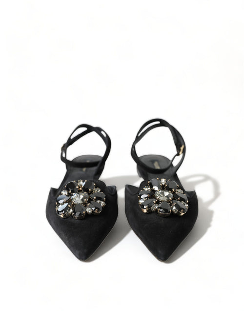 Dolce & Gabbana Suede Crystal Point-Toe Flats Women's Slingbacks
