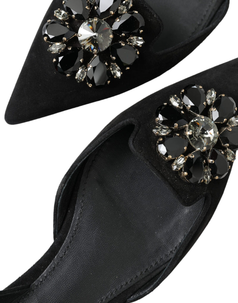 Dolce & Gabbana Suede Crystal Point-Toe Flats Women's Slingbacks