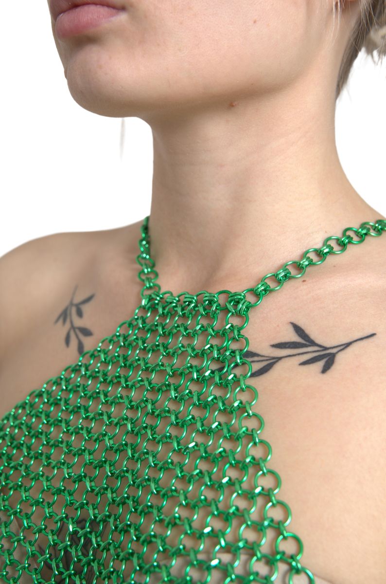 Dolce & Gabbana Green Aluminum Sleeveless Halter Cropped Tank Women's Top