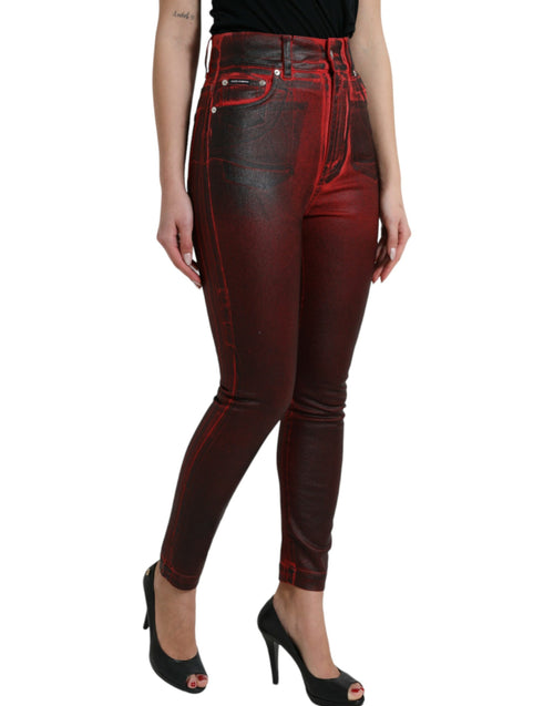 Dolce & Gabbana Black Red Ombre Cotton Skinny Denim Women's Jeans