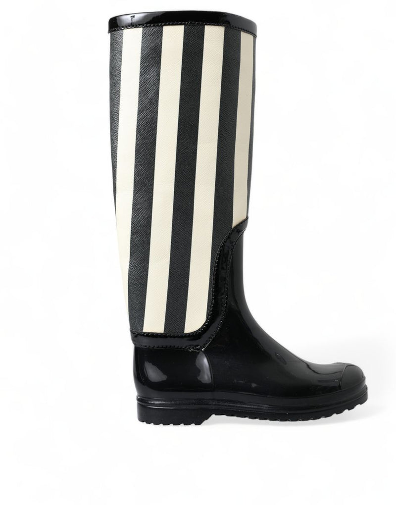 Dolce & Gabbana Black and White Striped Knee High Women's Boots