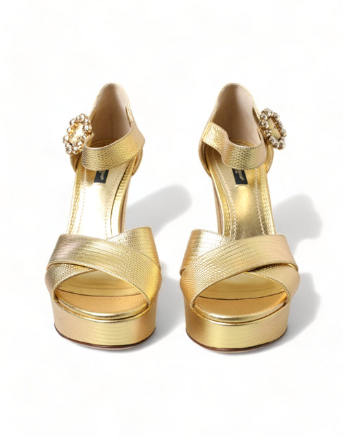 Dolce & Gabbana Gold Crystal-Embellished Leather Women's Sandals